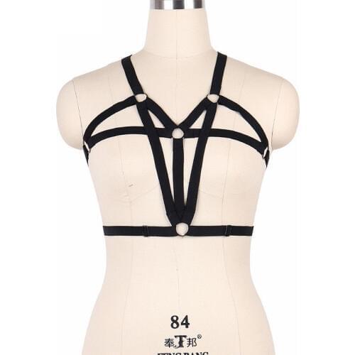 JLX.HARNESS Harajuku Body Harness Fetish Wear Bondage Cage Bra Criss Cross Crop Tops Bodysuit Pole Dance Bondage Lingerie O0145