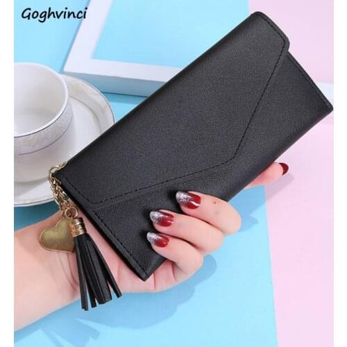 Wallets Women Tassel Solid Card Holder PU Long Purse Elegant Chic Carteira Simple Fashion Korean Style Wallet Money Bag Womens