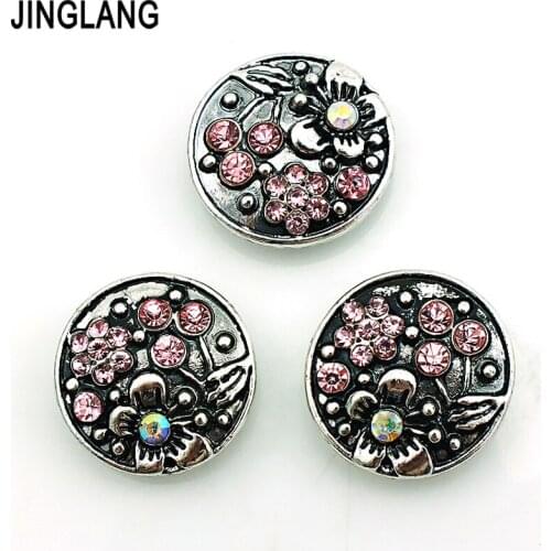 Best Selling High Quality Fashion Interchangeable Emboss Flower Snap Button With Pink Crystal for Bracelet/Necklace Accessories