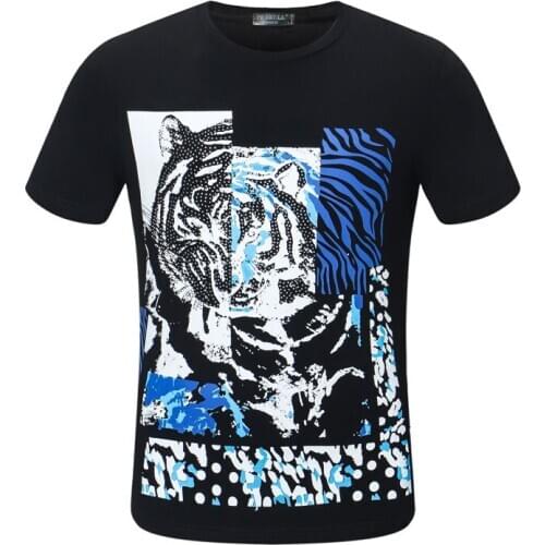 Fashion Men T-shirt Sportswear Tops 3D Printed Tiger Head Men Short-sleeved Casual O-neck Cotton Slim Plein Skull T-shirt Top