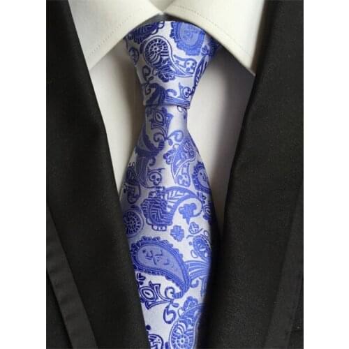 8cm Mens Ties Blue Paisley Embroidered Necktie