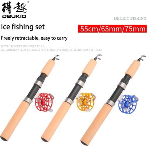 Winter Ice Fishing Rod Set Telescopic Tackle Reels Mini For Carp Metal Gold Red Blue Suit Easy To Carry Ceramic Wire Loop