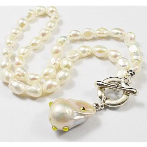 New Arriver White Baroque Pearl Necklace Crystal Irregular Statement Tissue Nucleated Flameball Pendant Choker Pearl Jewelry