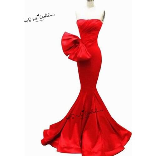New Year Red Evening Dresses Long Cheap Formal Evening Gowns Bow Abiti da Cerimonia da Sera Mermaid Simple Prom Party Dress
