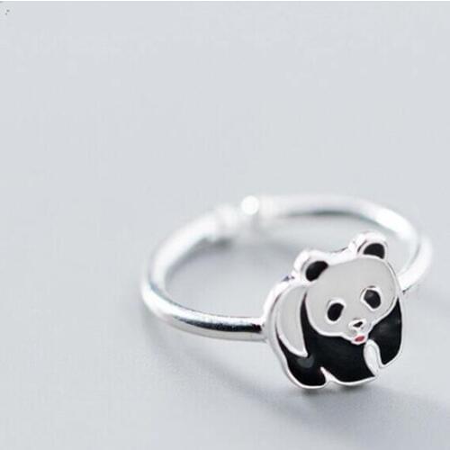 New Simple National Wind Cute Panda 925 Sterling Silver Jewelry Fashion Sweet Animal Epoxy Exquisite Opening SR396