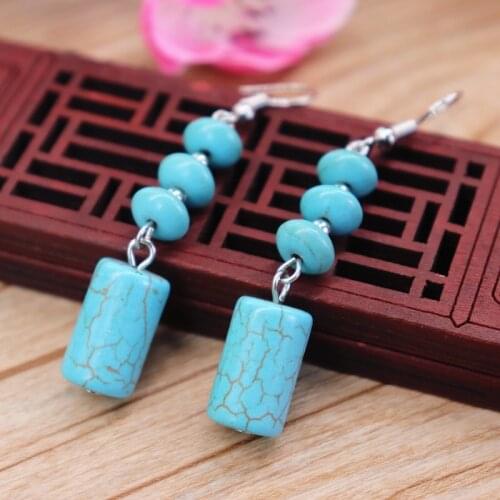 National Style Retro Original Turquoise earrings elegant simple flower water drop earrings long classic earrings