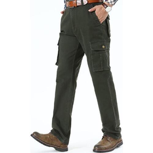 Autumn Mens Pants Cotton Business Casual Pants Plus Size 42 Mens Spring Male Straight Long Trousers Solid Color Men Bottoms