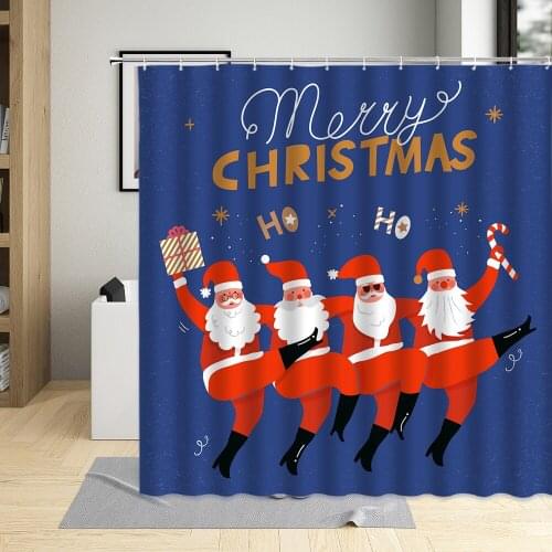 Santa Claus Shower Curtain Creative Funny Christmas Cartoon Pattern Children Bathroom Decor Polyester Cloth Hanging Curtain Sets