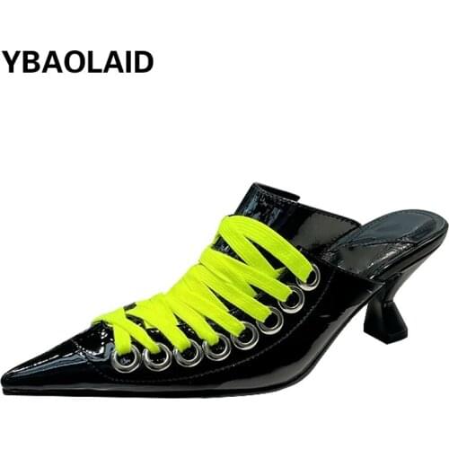 Cowhide Toe Cap Sandals New Summer New Catwalk Catwalk Pointed High-heeled Metal Chain Lace Decorative Patent Leather Sandals