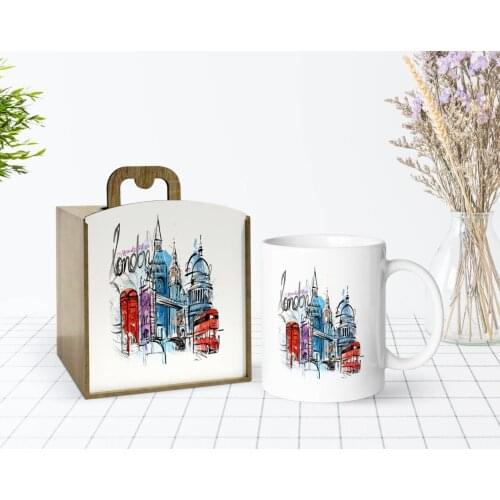 Tailor-made In Wooden Box London Design White Mug Bardak-4