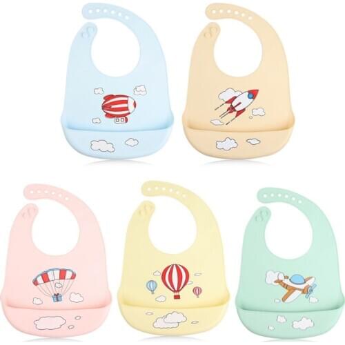 Waterproof Silicone Baby Bibs Candy Color Plane Rocket Toddlers Saliva Towel