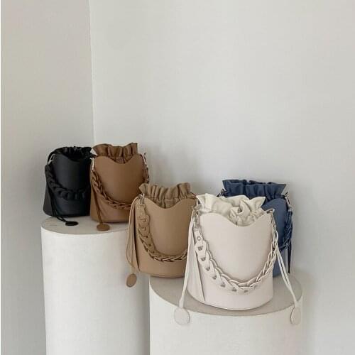 NIGEDU Bucket bag for Women Crossbody Bag Simple design Tassel handbag Drawstring Lady Tote Braided strap Shoulder Messenger Bag