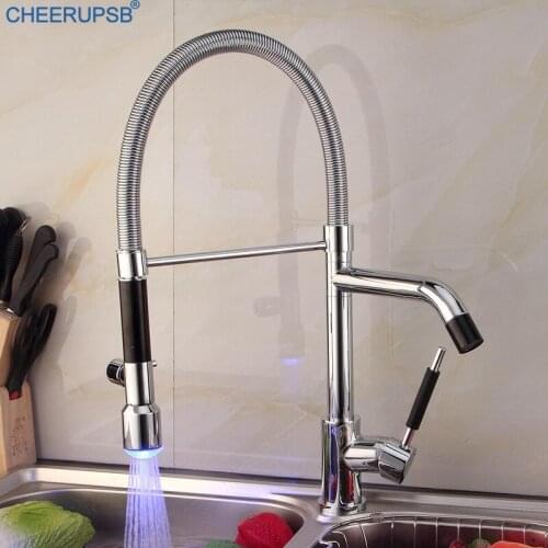 Led Grifo Temperatura Stream Water Deck Mount Kitchen Faucets Flexible Hot Cold Mixer Tap Dual Handle Spout Crane ORB Faucet K72