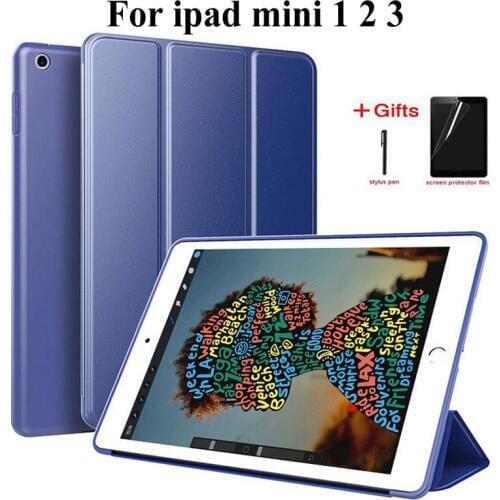 Ultra Slim PU Leather Case for iPad Mini 2/Mini 3/Mini 1 Funda Soft Back Trifold Stand Smart Cover for ipad Mini Case+Film+Pen