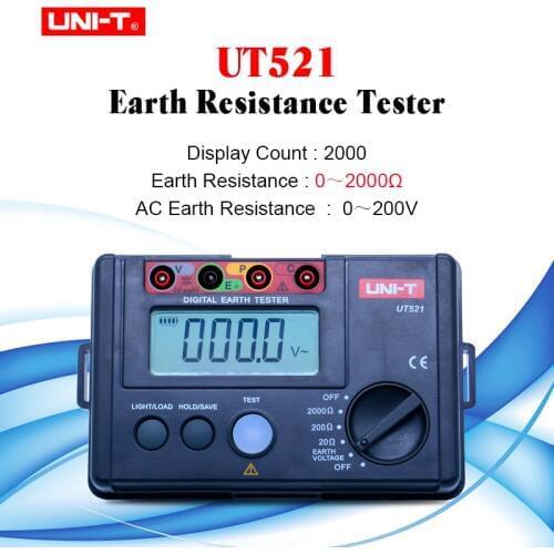 UNI-T UT521 digital Earth Groud Tester LCD Backlight Voltage Meter 0~200V 0~2000ohm with manual range