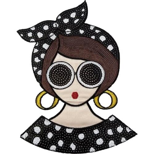 WUYUCONG 2020 New Moden Girl Patches for Clothes DIY Garment Accessories Iron on Bow Lady Sequined Patch Cartoon Applique 1PC