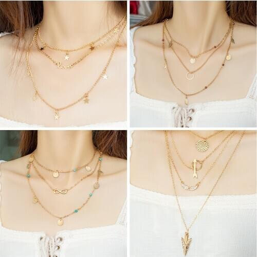 X&P Bohemian Multilayer Choker Necklace For Women Fashion Vintage Letter LOVE Gold Crystal Pendant Necklace Collares 2020 Jewelr