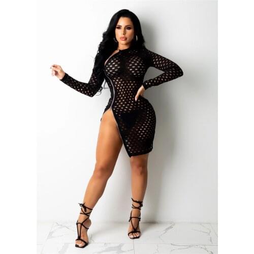 2021 Best Quality Fashion Design Women Dress Net Yarn Perspective Sexy Club