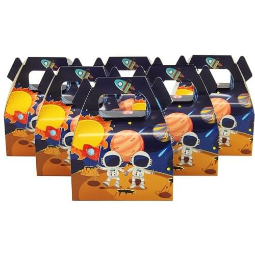 24pcs/lot Candy Box Cake Box Gift Bags Kids Astronaut Solar Space Theme Party Baby Shower Party Decoration Party Favor Supplies