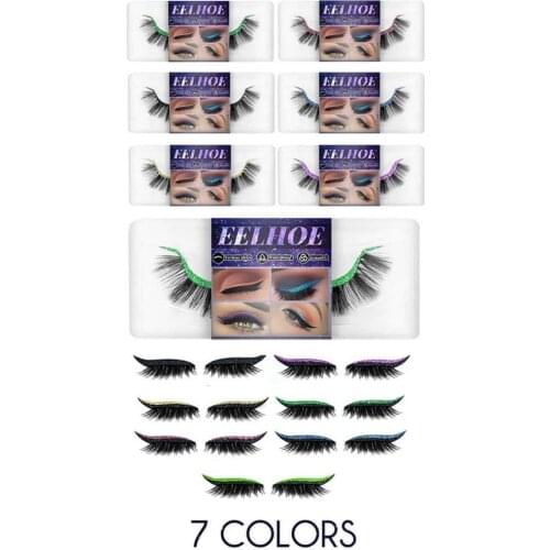 7Pair Reusable Eyeliner And Eyelashes Sticker Colorful Self-adhesive False Eyelashes Stickers Waterproof Eyeliner Blue Black