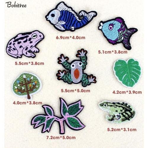 8pcs/lot animal cartoon patches embroidery Frog fish leaves patches for clothing bags Stickers Fabric patchwork