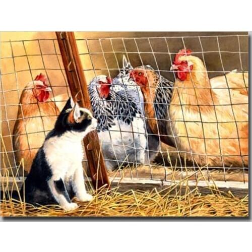 Cat and chicken,5D DIY Full Diamond painting,Cross stitch,Diamond Embroidery Sale Home decoration painting,Not folding canvas