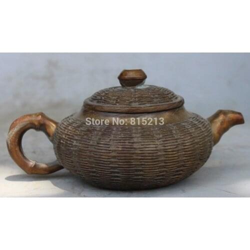 Bi00816 7" Marked Chinese Folk collection Bronze Copper Tea Wine Pot Flagon Statue