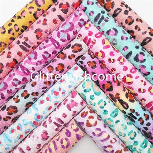 Glitterwishcome 21X29CM A4 Size Fancy Leopard Printed Chunky Glitter Leather Sheets With Soft Felt Backing for Bows GM1003A