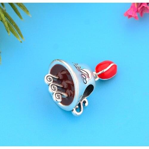 2021 Real 100% 925 Sterling Silver Engraved Coffee Cup Charm Beads Fit Original Charm Bracelet Jewelry Making Accessories Gift