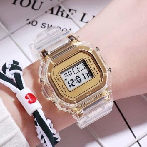Fashion Men Women Watches Gold Casual Transparent Digital Sport Watch Lovers Gift Clock Children Kids Wristwatch Female Clock