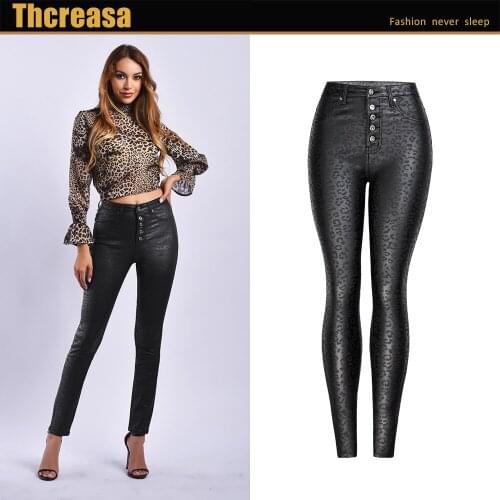 Black PU Leather Pants Womens New High Waist Leopard Print Coated Boxer Shorts Women