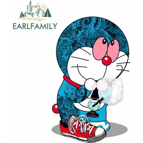 EARLFAMILY 13cm x 8.4cm for Evil Punk Red Eyed Doraemon Car Stickers Cartoon Occlusion Scratch Refrigerator VAN Decal Graphics