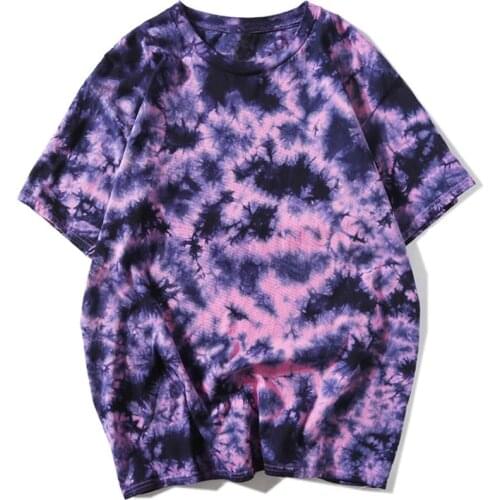 Tie Dye T shirt Unisex Hip Hop T-shirt 2021 Summer Mens Round Neck loose Tshirts футболка 100%cotton Womens Oversize Tees Tops