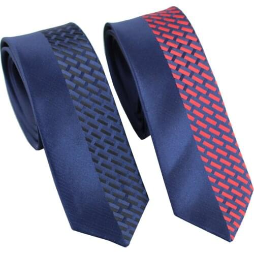 Coachella Ties Contrast Check Necktie Microfiber Navy Blue Skinny Tie 6cm