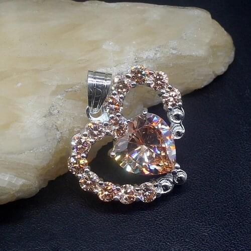 Gemstonefactory Jewelry Big Promotion 925 Silver Heart Wedding Shiny Morganite Women Ladies Gifts Necklace Pendant 1194