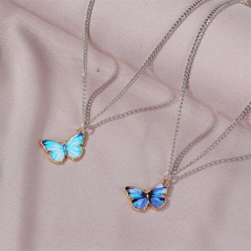 Blue Color Butterfly Clavicle Chain Necklaces Animal Butterfly Pendants Necklaces Charms Statement Jewelry Collier Collar