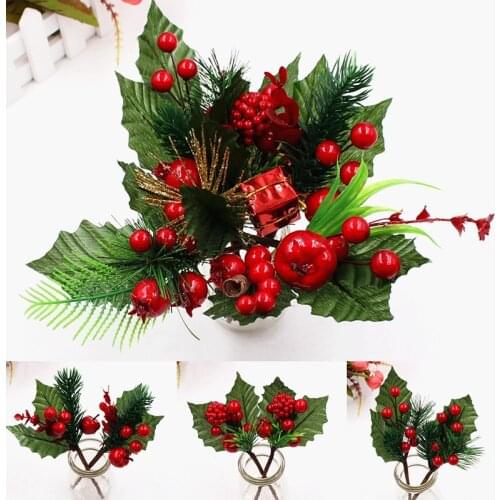 1pcs artificial flower red pearl stamen berrie branch for wedding Christmas decoration DIY Valentines Day gift box craft flower