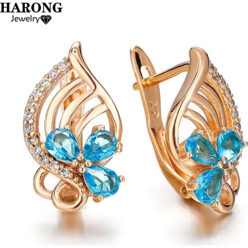 Harong Exquisite Small Earring Piercing Colorful Cubic Zircon Crystal Fashion Jewelry Earrings Women Party Costume Accessories