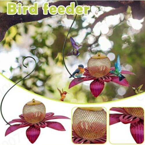 Bird Feeder Metal Flower Stakes Beautiful Pink Coneflower Bird Tray Food Bowl Wild Bird Feeder For Yard Garden Decor
