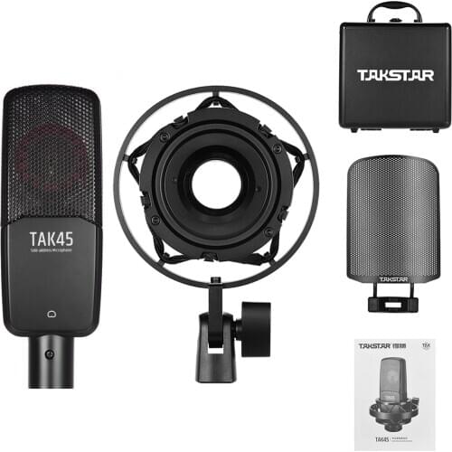TAKSTAR TAK45 Recording Microphone Condenser Mic Uni-directional 34mm Diaphragm with Windscreen Shock Mount for Karaoke Live