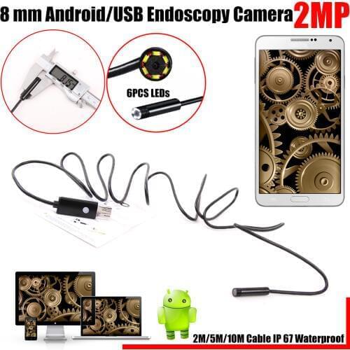 Mini 2in1 USB Android 8mm Dia 2/5/10m Length Endoscope HD Inspection Snake Camera Waterproof Snake Tube Pipe Borescope Cam Night
