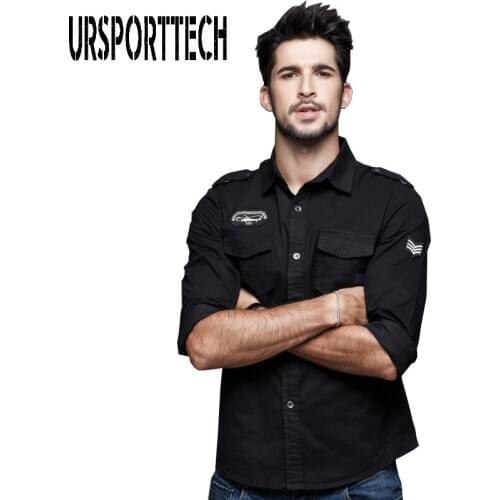 100% Cotton Military Shirts Men High Quality Black Long Sleeve Solid Badge Chemise Homme Fitness Tactical Shirt Plus Size M-6XL