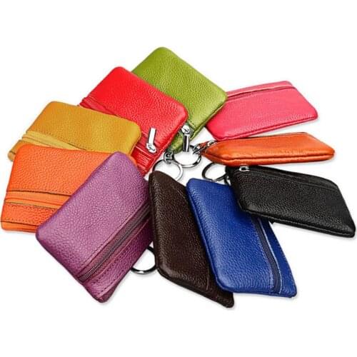 Women Men Leather Coin Purse Card Wallet Clutch Double Zipper Small Change Bag