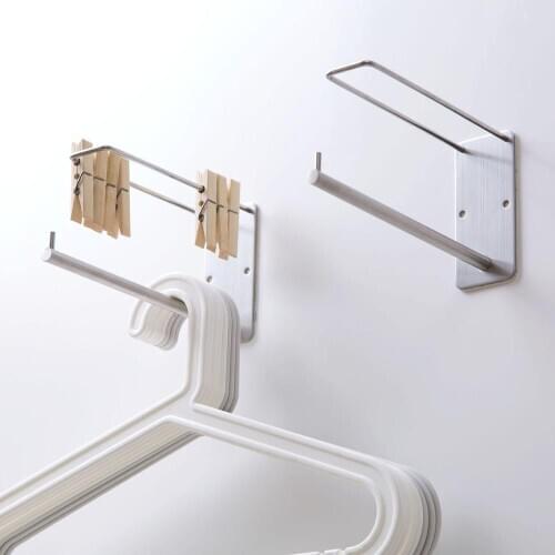 Stainless Steel Punch Free Wall Mount Hanger Finishing Rack Dorm Room Hangers Storage Rack Bedroom Wardrobe Paste Shelf