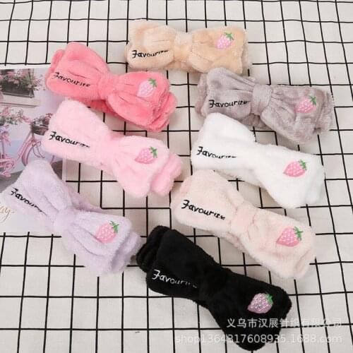 2021 Wholesale Embroidery Letters Coral Fleece Bows Headbands for Women Girls Makeup Face Washing Hairdo Bnadgae Headwrap