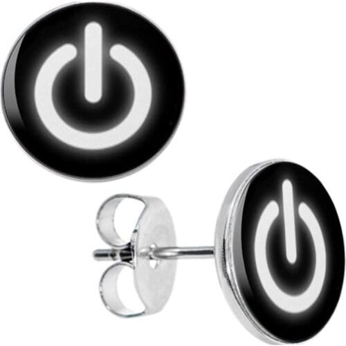 Wholesale Stud Earrings White Button Logo Stainless Steel Ear Studs Fashion Jewelry Unisex Earring 8mm 10mm AW5191