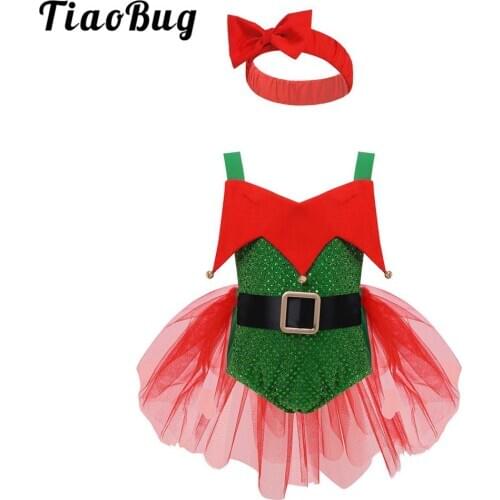 Baby Girl Kids 2020 Xmas Dress Up Santa Cosplay Sleeveless Reindeer Elf Tutu Dress for Christmas Costume Halloween Party