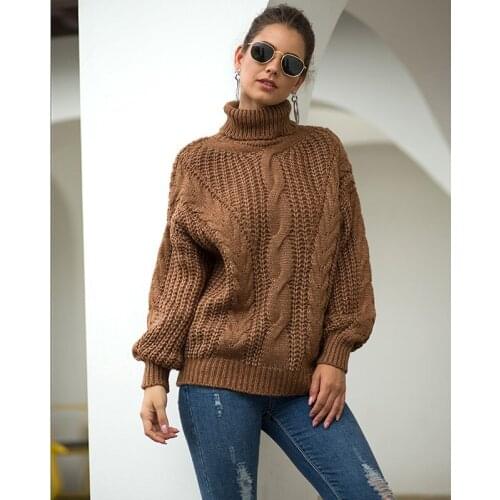 CasualFemale Solid Color Turtleneck Female Comfortable Sweater Wholesale Female Thick Knitted Top Long Sleeved Knitted Sweater