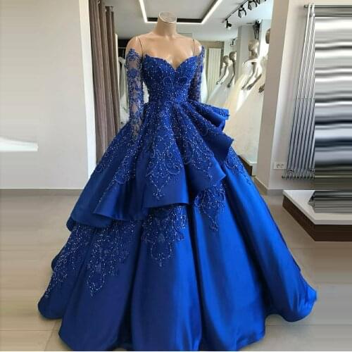Luxury Beading Crystals Evening Dress Long Robe De Soiree Royal Blue Prom Ball Gowns Off The Shoulder Formal Dresses Custom Made