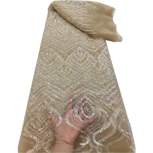 SJ Lace Latest Handmade Beaded African Lace 2021 High Quality Sequins Nigerian Tulle Lace Fabric French Net Lace Fabric r5-42